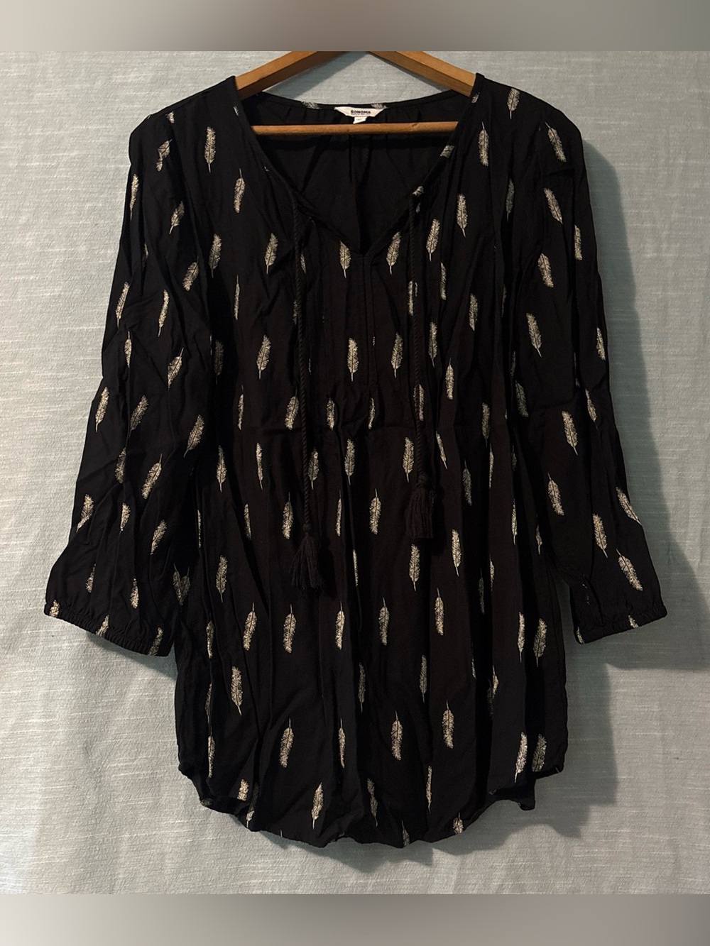 Sonoma Blouse Pullover V-Notch Neckline 3/4 Sleeve Black/White Women’s Sz M